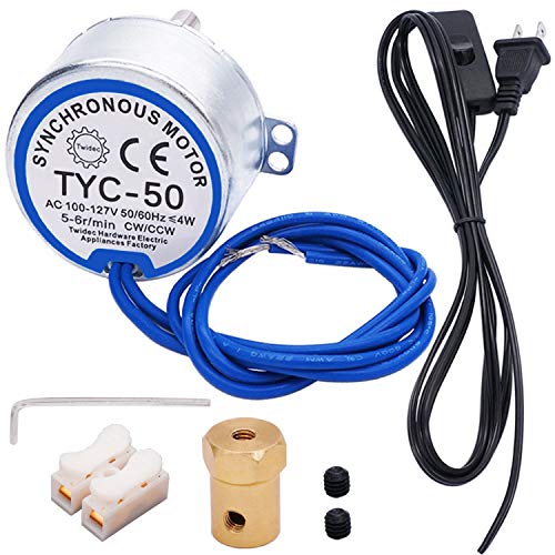 Twidec/Synchronous Turntable Motor Electric Motor 5-6RPM/MIN 50/60Hz 4W CCW/CW AC100~127V Synchron Motor for Cup Turner,Cuptisserie Rotator with 7mm Flexible Coupling TYC-50-5-6R-XLLB1PCS
