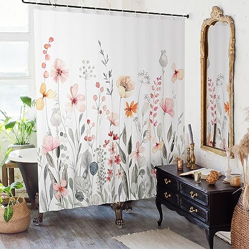 KIBAGA Beautiful Floral Shower Curtain for Your Bathroom - A Stylish 72' x 72' Curtain That Fits Perfect to Every Bath Decor - Ideal to Brighten Up Your Cute Botanical Bathroom at Home with Plants