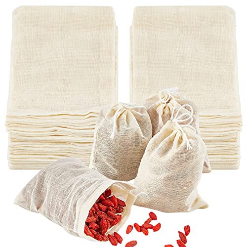 TUZAZO 50 Pack Reusable Tea Bags, Natural Unbleached Cotton Cheesecloth Bags for Straining, Drawstring Muslin Bags, Sachet Bags, Coffee Tea Brew Bags (3 x 4 inch)