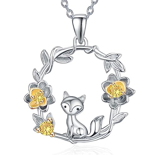 Dreamboat Fox Necklace for Women Girls 925 Sterling Silver Fox Pendant Circle Necklace Birthday Party Jewelry Gifts for Mom Wife Daughter