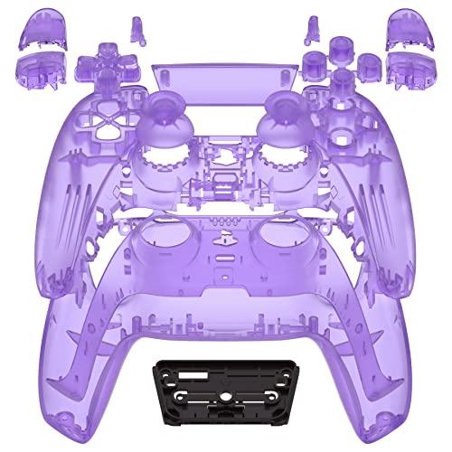 eXtremeRate Full Set Housing Shell with Buttons Touchpad Cover, Clear Atomic Purple Custom Replacement Decorative Trim Shell Front Back Plates Compatible with ps5 Controller - Controller NOT Included