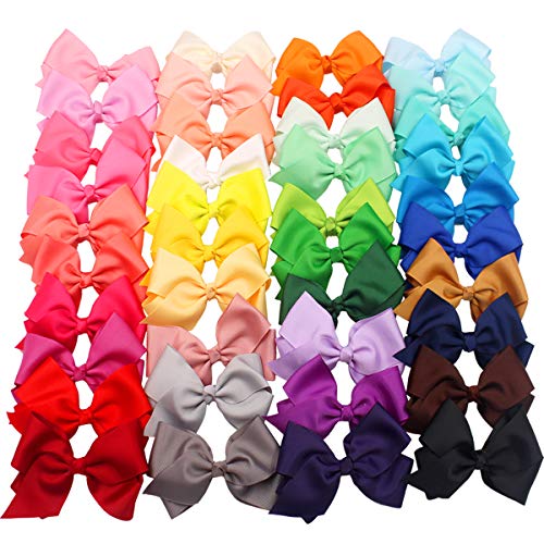JOYOYO 40 Colors 4' Hair Bows Clips Girls Pigtail Bows Alligator Clips for Baby Girls Fine Hair Infants