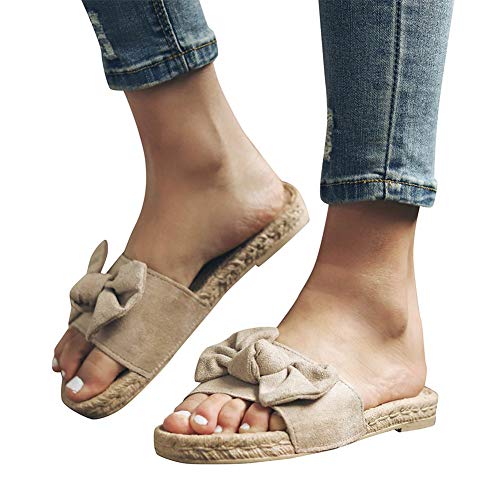 House Slippers for Women Open Toe,Slide Sandals for Women/Canvas Knot Bow/Womens Slides/Sandals for Women