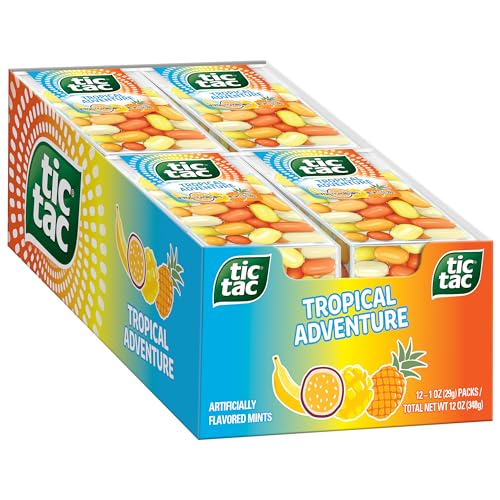 Tic Tac Tropical Adventure Fruit Flavored Mints, Bulk 12 Pack, On-The-Go Refreshment, 1 Oz Each