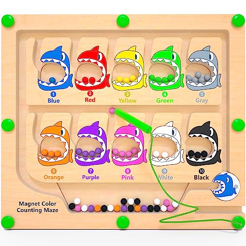 DUKVSG Magnetic Color & Number Maze, Montessori Counting Matching Toys, Wooden Magnet Maze Board Game Toys, Toddler Fine Motor Skills Toys for Boys Girls 3 4 5 Years Old Preschool Learning Activities