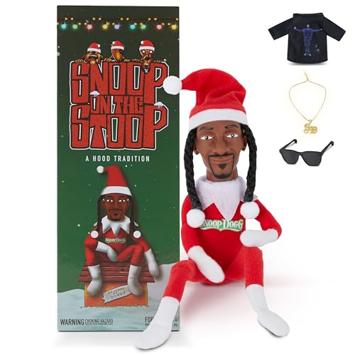 Snoop Dogg Snoop on a Stoop 2023 Christmas Elf Doll, 12” Small Plush Toys Shelf Decor, Includes Elf Toy, Extra Tshirt, Sunglasses and Necklace, for Men & Women.