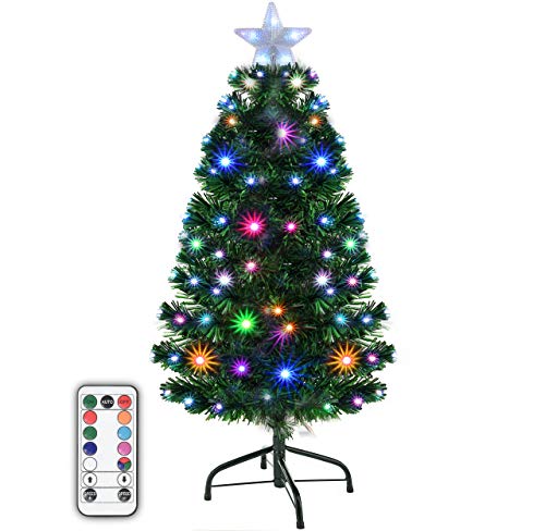 Holiday Essence Prelit Artificial Christmas Tree, 5 Foot Artificial Tree with Multi Color LED Lights, Flashing Star Tree Topper and Metal Stand