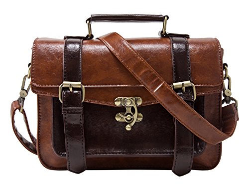 ECOSUSI Women PU Leather Satchel Purse Vintage Small Crossbody Messenger Bag Work Cross-body Bag, Coffee