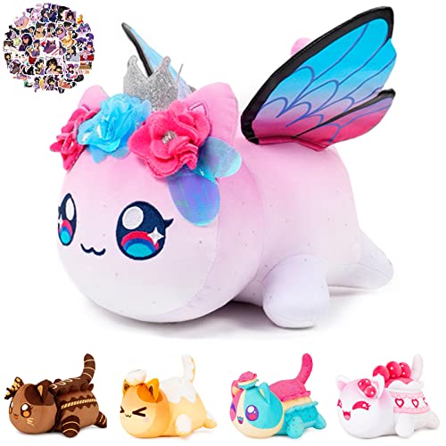 Apushmeu 61-PCS - 11-inches Fairy Cat Plush + 60-Sticker - Meemeows Cat Plush Collection - 100% Polyester Plushie Pillow Embroidered - Soft Cat Stuffed Animal Collectible (Fairy Cat)