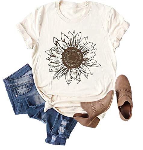 Chulianyouhuo Sunflower Graphic Shirt for Women Cute Flower Short Sleeve Ladies Tee Tops Teen Girls Casual T Shirt