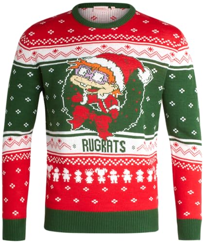 Nickelodeon Adult Spongebob Ugly Rugrats Christmas Sweater - Novelty Xmas Holiday Party Pullover Ugly Sweater, Men Women S-XL, Size Large, Rugrats Green/Red
