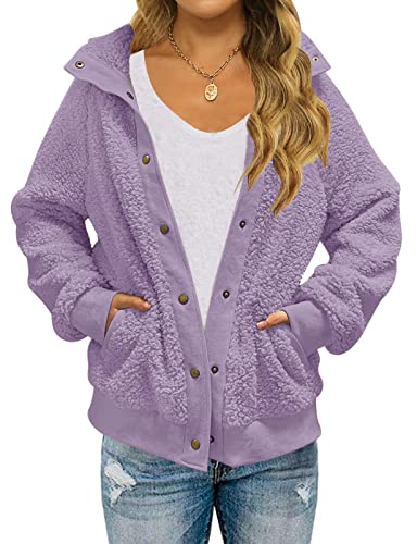 MEROKEETY Women's 2024 Winter Long Sleeve Button Sherpa Jacket Coat Pockets Warm Fleece