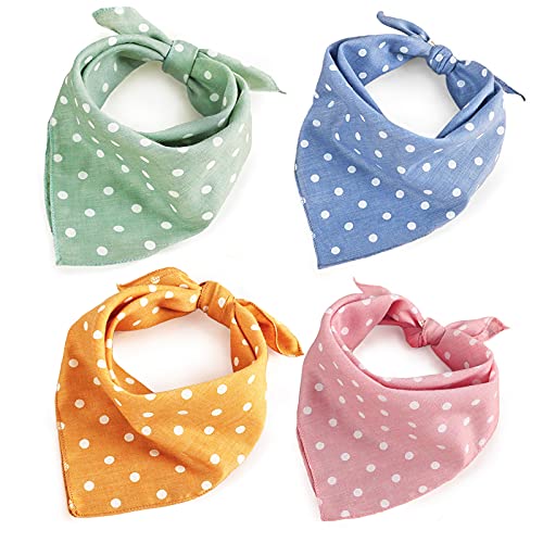 4PCS Spring Dog Bandanas Birthday Cute Soft Cotton Puppy Cat Scarfs Washable Daily Handkerchief Pink Green Blue Orange Comfortable Gifts, Adjustable Accessories for Small Medium Large Girl Boy Pup Pet