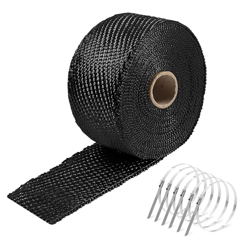 Titanium Exhaust Heat Tape Wrap,2”x 16 Ft, Motorcycle Fiberglass Heat Shield Tape With Stainless Ties, Black