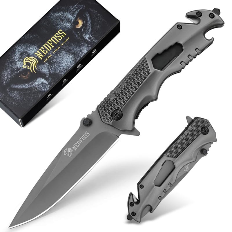 NedFoss FA48 Pocket Knife for Men with Bottle Opener, Glass Breaker, Seatbelt Cutter and Wrench, 5-in-1 Multitool Folding/Survival Knife for Emergency Rescue Situations, Home Improvements