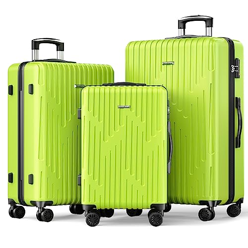 Strenforce Luggage Sets Lightweight Suitcase Double Wheels TSA Lock 3-Piece Set (20/24/28), apple green
