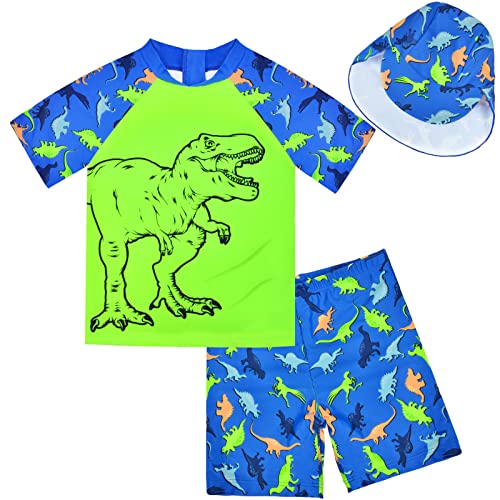 Boys Two Piece Rash Guard Swimsuits Kids Short Sleeve Swimwear Sets Bathing Suit with Sun Hat for 2-6 Years (as1, Age, 4_Years, 5_Years, Green)