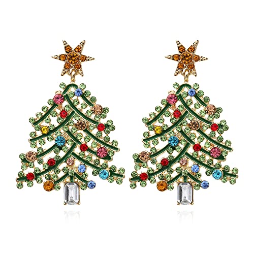 Sparkling Christmas Tree Elk Candy Santa Claus Drop Dangle Earrings for Women Girls,Christmas Earrings for Holiday Jewelry Gift (B-Christmas tree, Zinc Alloy)