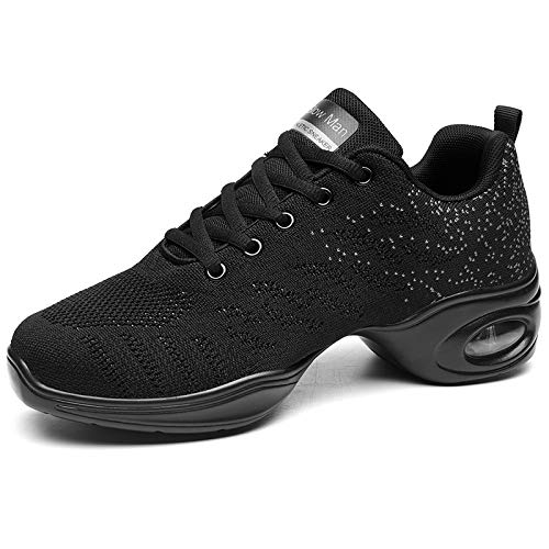 Women's Dance Shoes Zumba Sneaker - Breathable Air Cushion Lady Split Sole Athletic Walking Platform Shoes Black 7