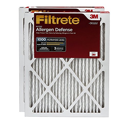 Filtrete 16x25x1 AC Furnace Air Filter, MERV 11, MPR 1000, Micro Allergen Defense, 3-Month Pleated 1-Inch Electrostatic Air Cleaning Filter, 2 Pack (Actual Size 15.719 x 24.72 x 0.84 in)