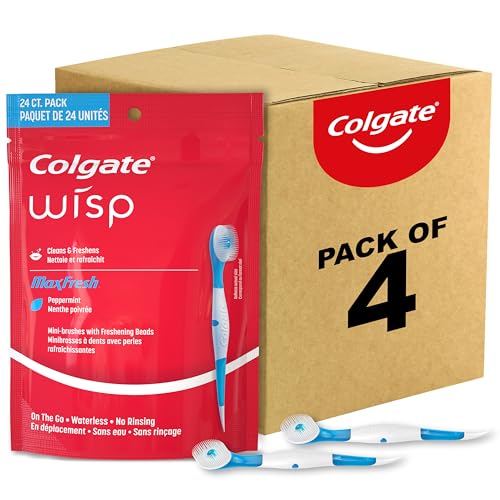 Colgate Max Fresh Wisp Disposable Mini Travel Toothbrushes, Peppermint, 24 Count (Pack of 4)
