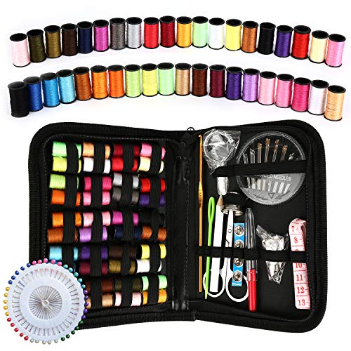 Sewing Kit, Sew Kit for Adults OKOM 128Pcs, Beginner, Home, Traveler, DIY, Emergency- Premium Sewing Kits, Portable Large- Filled with Sewing Needles,Scissors,Thread, Tape Measure Set etc- Gift (L)