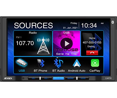 Jensen CAR710 7” Mechless Multimedia Receiver with Apple CarPlay l Android Auto l Built-in Bluetooth l 240 Watts MOSFET Power (60W x 4)