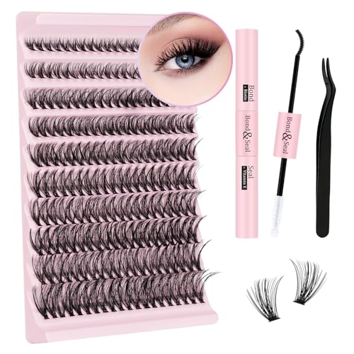 DIY Lash Extension Kit Individual Eyelash Extension Kit B&Q D Curl Cluster Lashes Individual Eyelashes with Lash Bond and Seal, Lash Applicator Tool DIY Lash Extensions at Home (Kit,40D-0.07D-8-18mix)