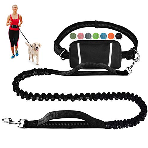 Hands Free Dog Leash, Waist Dog Running Leash for Medium to Large Dogs, Retractable Bungee Hands Free Leash for Walking Jogging Training Hiking, Adjustable Waist Belt, Dual Handle