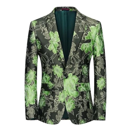 MAFSMJP Men's Casual Business Wedding Officiating Groom Suit Bronzing Flower Dress Jacket Coat Grass-Green XL