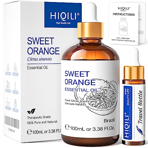 HIQILI Orange Essential Oil, 100% Pure, No Phototoxicity - 3.38 Fl Oz