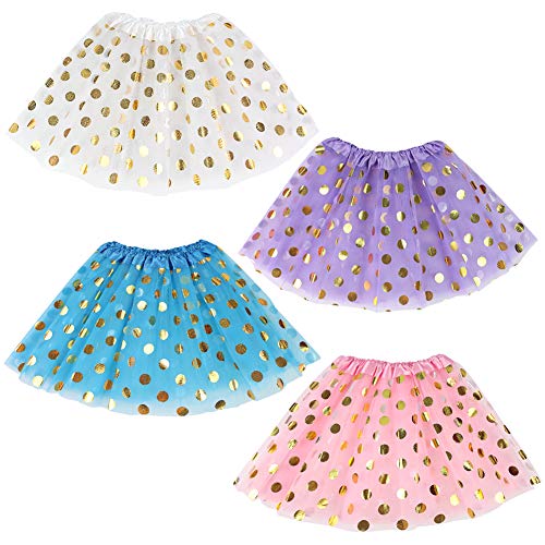 Koogel 4 PCS Tutu for 3 to 5 Years Old Girls, 2-Layer Dress Up Tutu Polka Dot Assorted Colors Skirts Ballet Skirts for Dress Up Game Birthday Party Christmas Costume