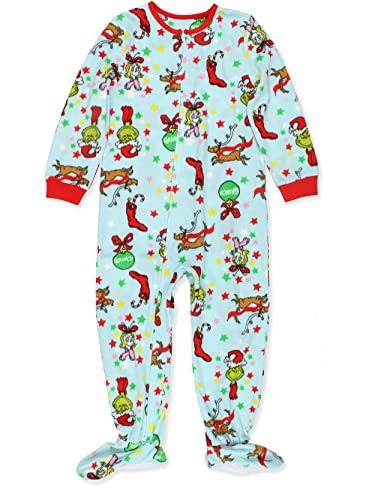 The Grinch Dr. Seuss Characters Infant Toddler Footed Blanket Sleeper Pajamas (5T, Blue)