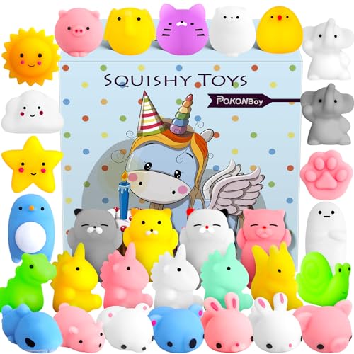 POKONBOY 30 PCS Squishies Mochi Toys, Mini Kawaii Squishy Animals Squeeze Stress Relief Toys Easter Basket Stuffers Easter Theme Party Favors Easter Egg Filler for Kids