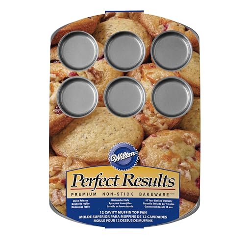 Wilton Perfect Results Premium Non-Stick Steel Cupcake and Muffin Pan, Muffin Top Size, 12 Cavity