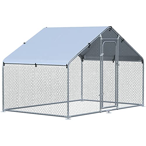 PawHut Large Chicken Coop Metal Chicken Run with Waterproof and Anti-UV Cover, Spire Shaped Walk-in Fence Cage Hen House for Outdoor and Yard Farm Use, 1.26' Tube Diameter, 9.8' x 6.6' x 6.4'