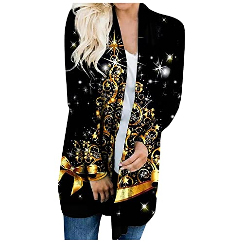 Womens Gifts for Christmas, Cardigan Sweaters For Women Lightweight Trendy Long Cardigans Plus Size Fall Long Sleeve Tops Casual Open Front Jackets Fashion Coats Clothes Ropa De Mujer (Black,S)