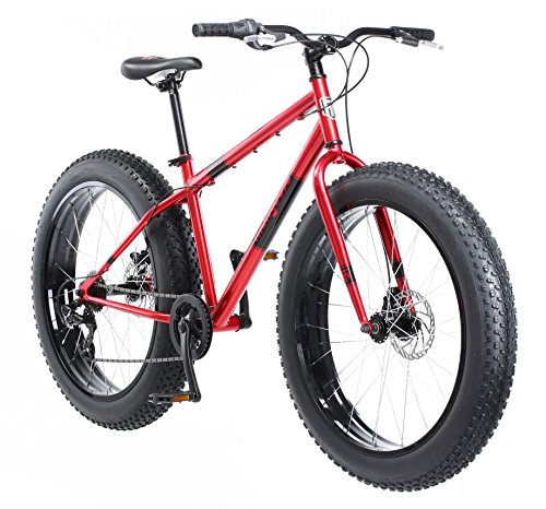 Mongoose Dolomite Mens and Womens Fat Tire Mountain Bike, 26-inch Wheels, 4-Inch Wide Knobby Tires, 7-Speed, Adult Steel Frame, Front and Rear Brakes, Red