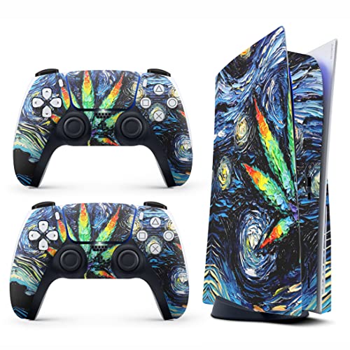 HK Studio Hippie Night Decal Sticker Skin Specific Cover for Both PS5 Disc Edition and Digital Edition - Waterproof, No Bubble, Including 2 Controller Skins and Console Skin