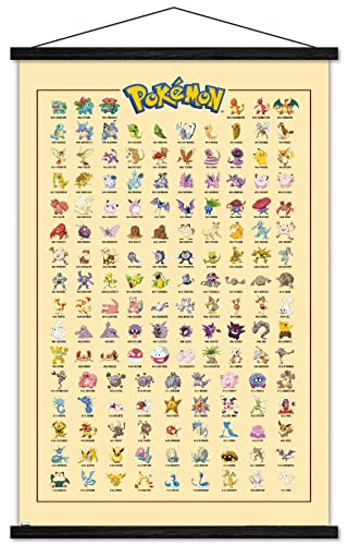 Trends International Pokémon - Kanto Grid Wall Poster, 22.375' x 34', Print and Black Hanger Bundle