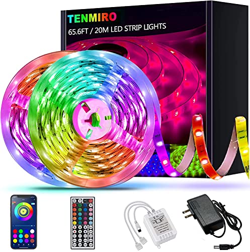 Tenmiro 65.6ft Led Strip Lights, Ultra Long RGB Color Changing LED Light Strips Kit with 44 Keys Ir Remote Led Lights for Bedroom, Kitchen, Home Decoration