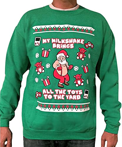 My Milkshake Brings All The Toys to The Yard - Ugly Christmas Sweatshirt - Funny Christmas Sweater - Unisex Sweatshirt - for Men and Women (Green, Large)