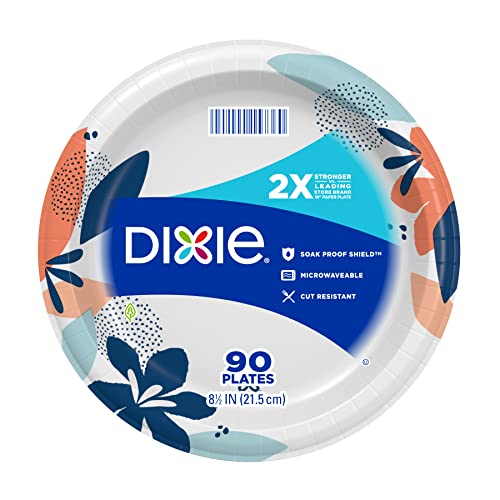 Dixie Medium Paper Plates, 8.5 Inch, 90 Count, 2X Stronger*, Microwave-Safe, Soak-Proof, Cut Resistant, Great For Everyday Breakfast, Lunch, & Dinner Meals