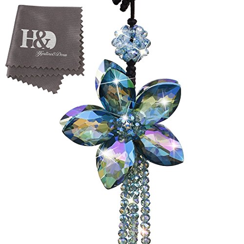 H&D HYALINE & DORA Crystal Color Flower Interior Accessories Car Charms Pendants for Auto Rear View Mirror Hanging Decoration with Tassel