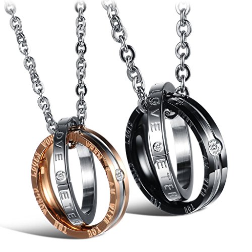 Feraco His Hers Matching Set Necklace For Couples Titanium Stainless Steel Promise Love Pendant Necklaces Gifts for Anniversary & Valentines Day