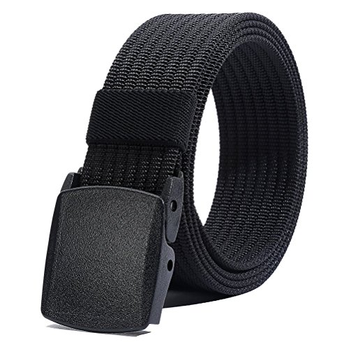 LionVII Men's Nylon Work Belts - Breathable Webbing Canvas Belt with Plastic Buckle, Easy Trim to Fit 27-46' Waist (Black)