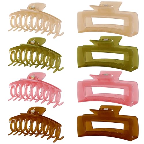 LuSeren 8 Pack Jelly Hair Clips for Women 4.3 Inch Large Hair Claw Clips for Women Thin Thick Curly Hair, Big Banana Clips,Strong Hold jaw clips(Jelly Color)