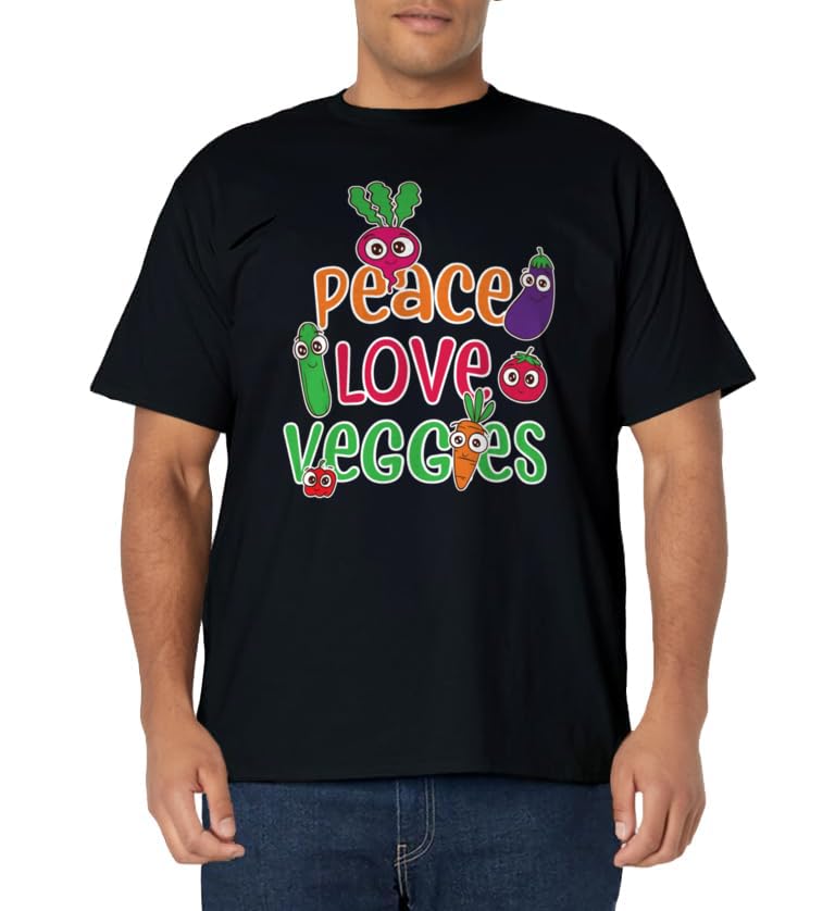 Peace Love Veggies T-Shirt Funny Vegan Veganism Vegetarian