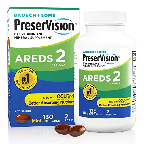 PreserVision AREDS 2 Eye Vitamin & Mineral Supplement, Contains Lutein, Vitamin C, Zeaxanthin, Zinc & Vitamin E, 130 Softgels (Packaging May Vary)