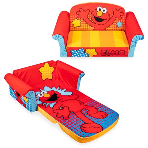 Marshmallow Furniture, Children's 2-in-1 Flip Open Foam Compressed Sofa, Sesame Street’s Elmo